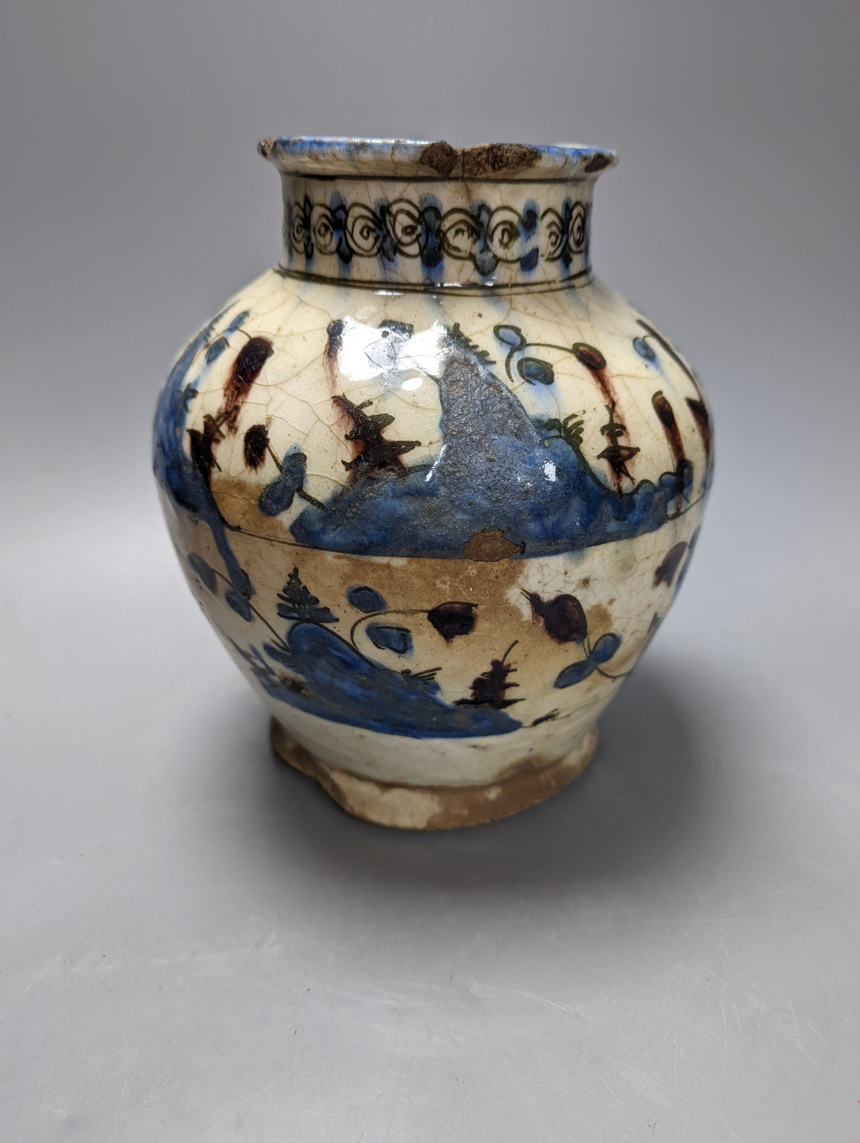 A Persian fritware jar, probably 17th century. 22cm